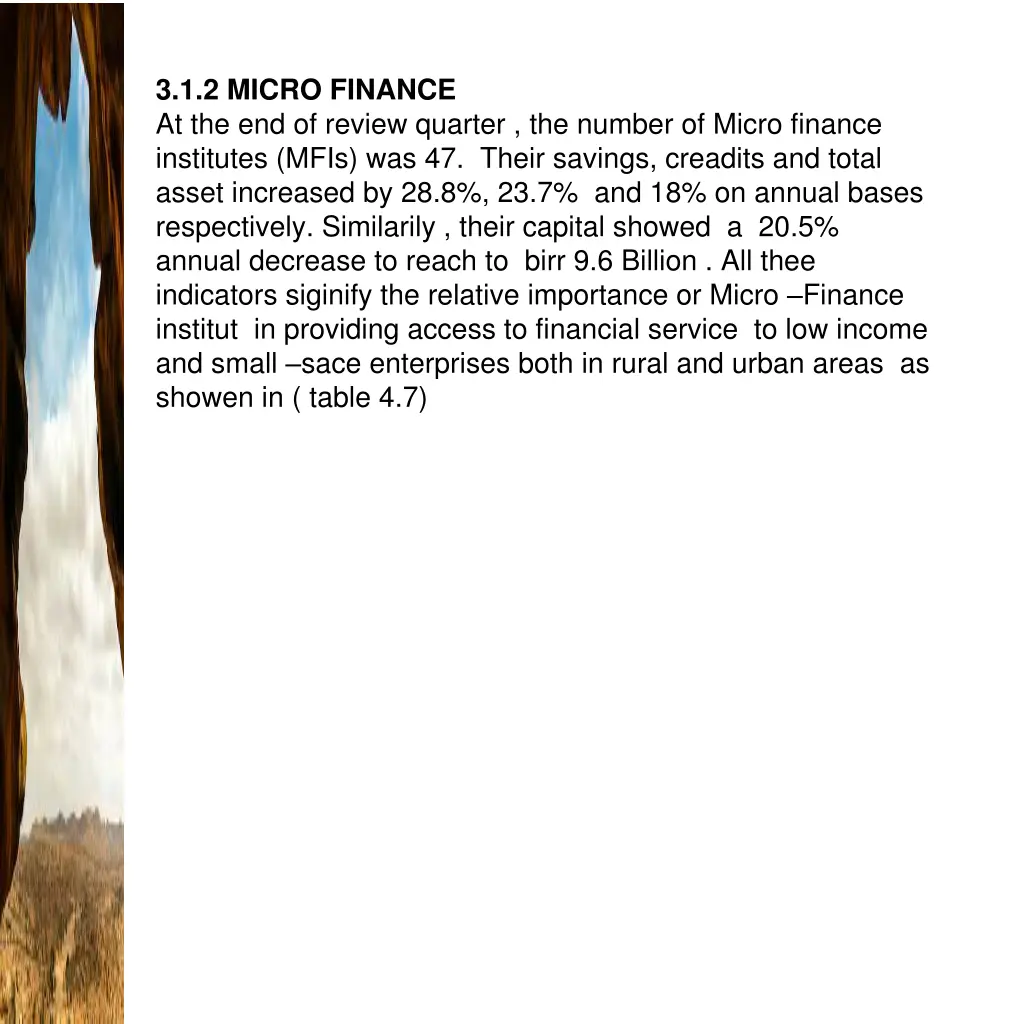 3 1 2 micro finance at the end of review quarter