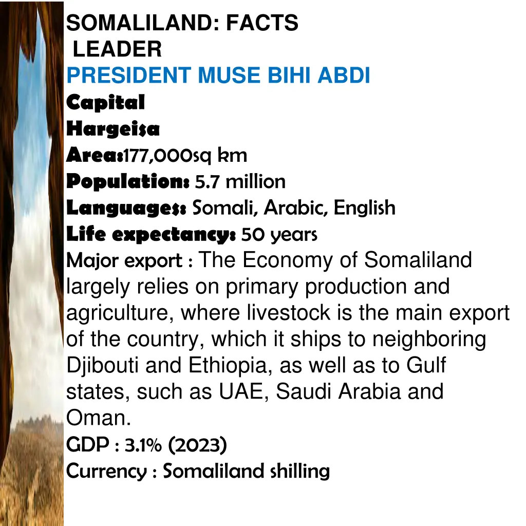 somaliland facts leader president muse bihi abdi