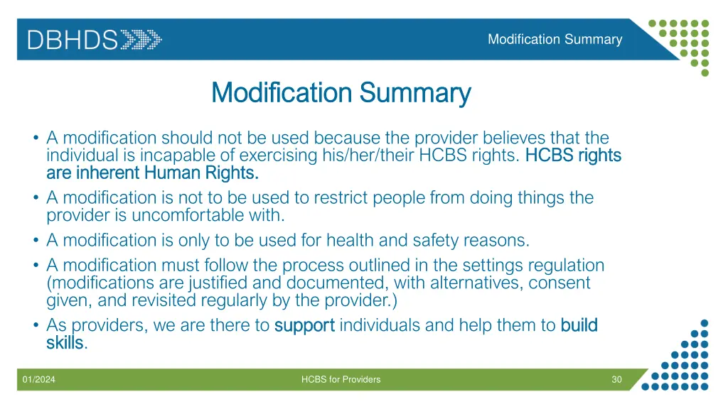 modification summary