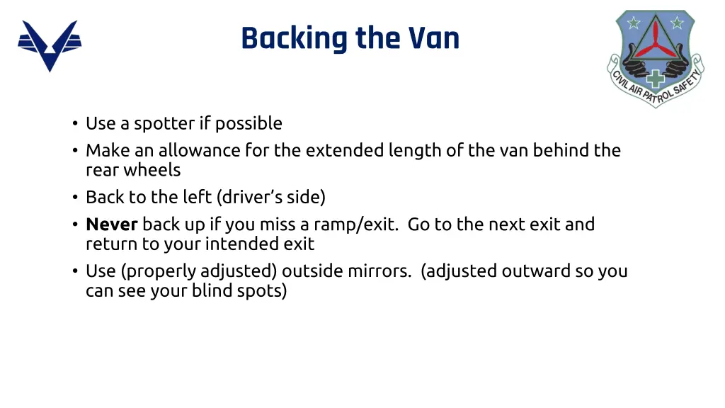 backing the van