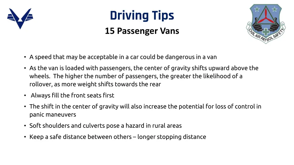 driving tips 15 passenger vans