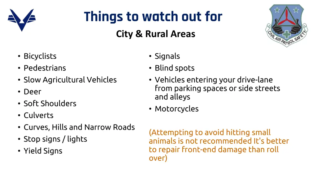 things to watch out for city rural areas