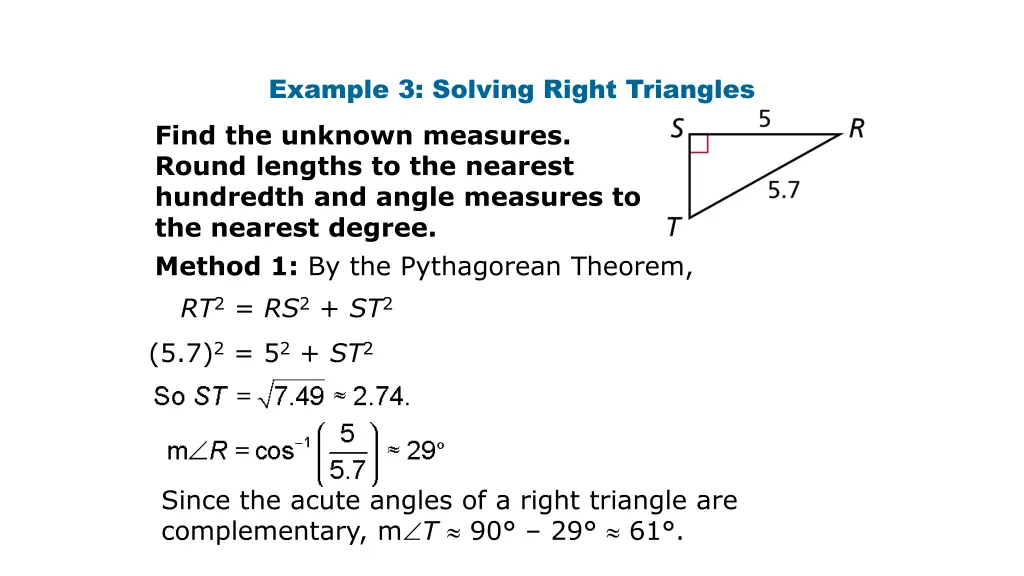 example 3 solving right triangles find