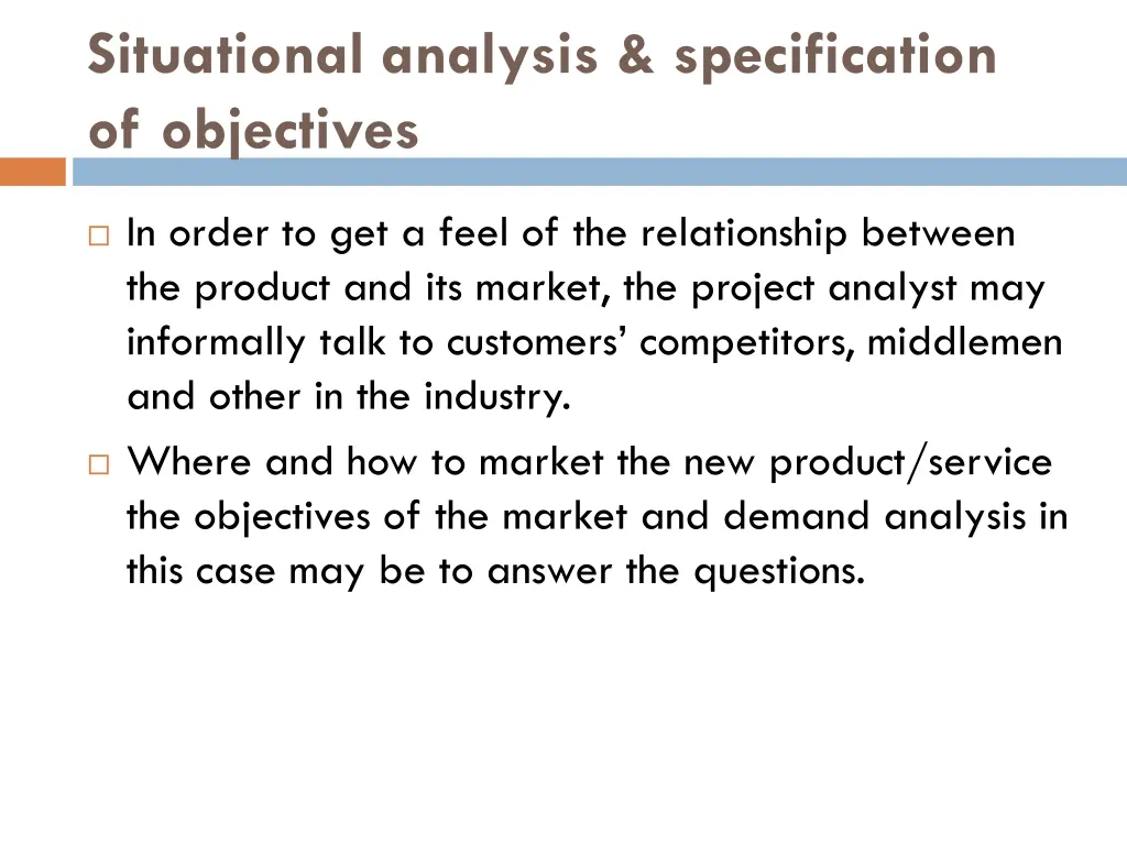 situational analysis specification of objectives