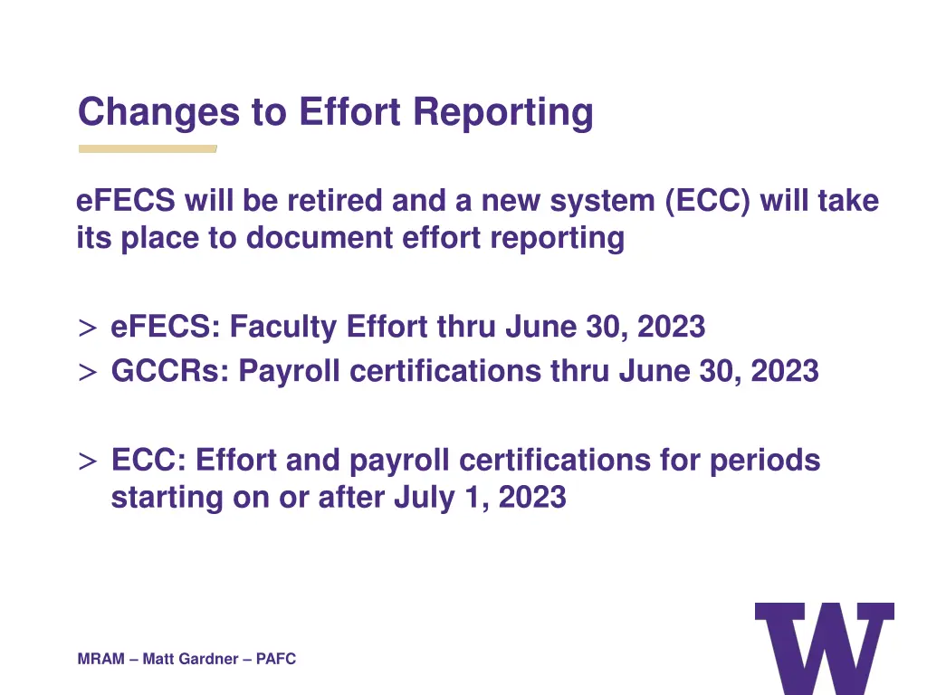 changes to effort reporting