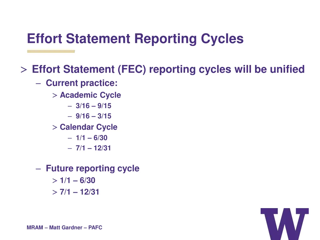 effort statement reporting cycles