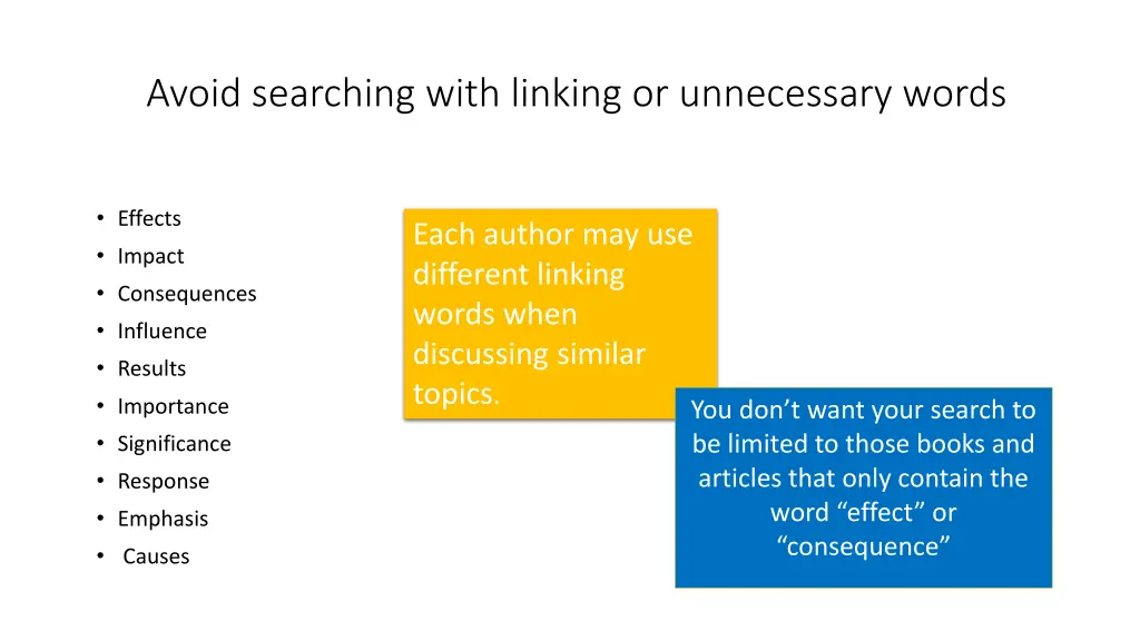 avoid searching with linking or unnecessary words