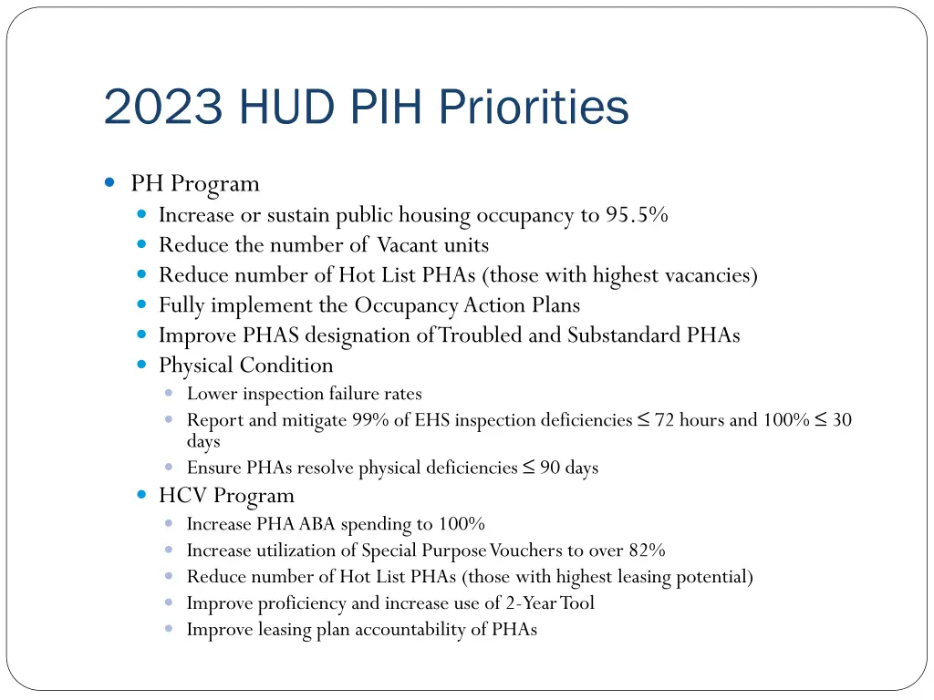 2023 hud pih priorities