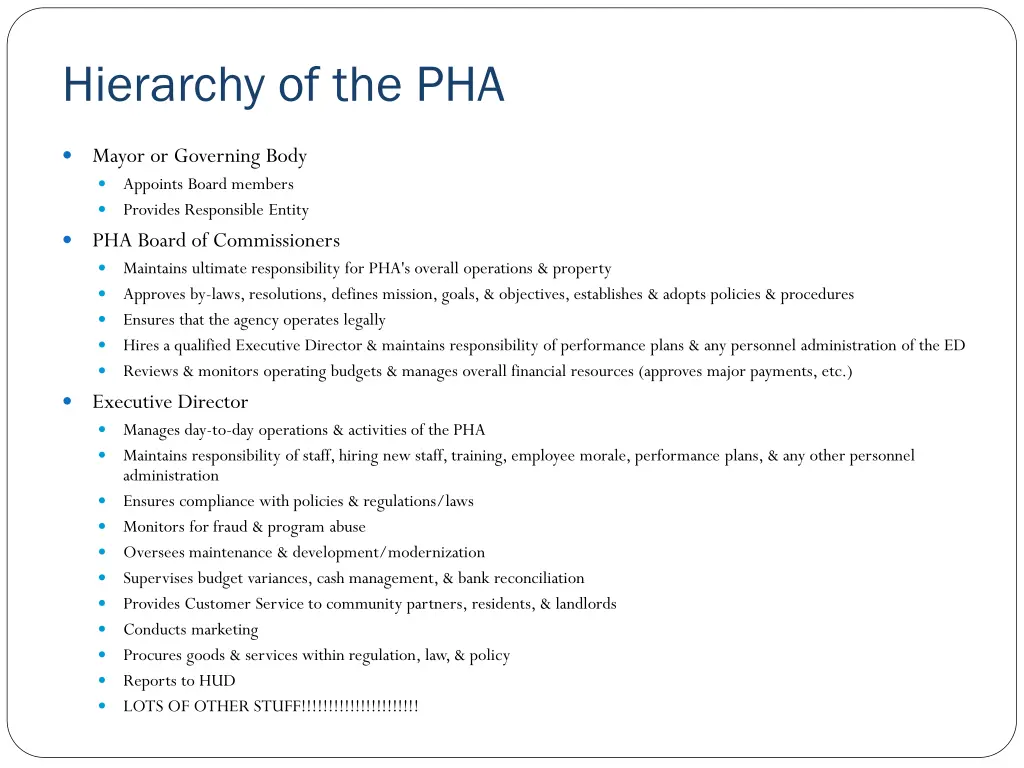 hierarchy of the pha