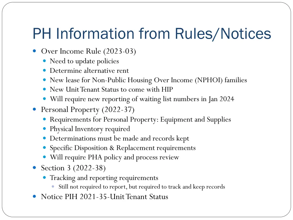 ph information from rules notices