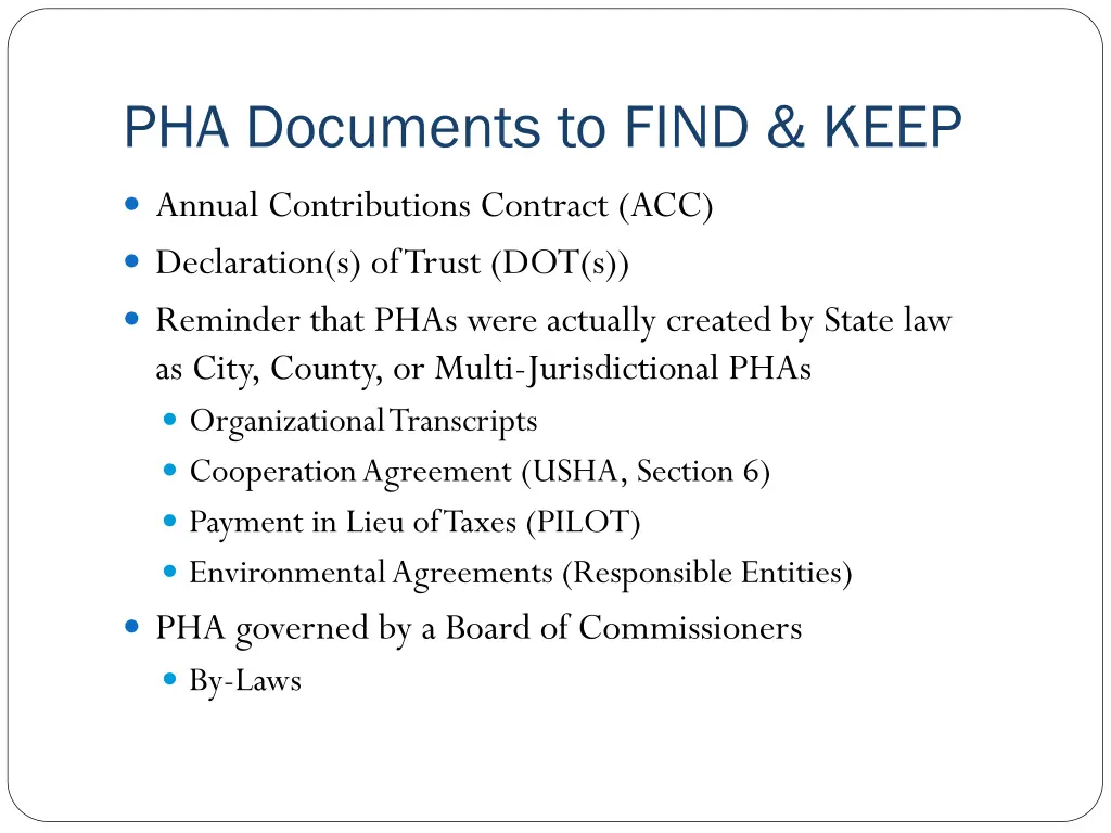 pha documents to find keep