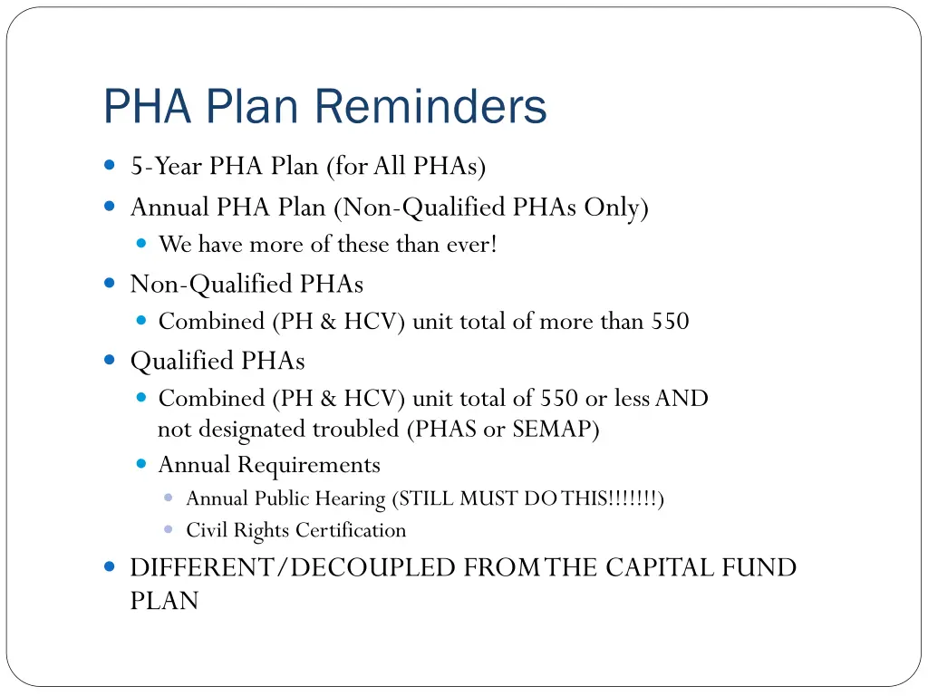 pha plan reminders