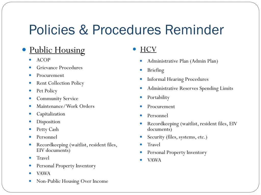 policies procedures reminder