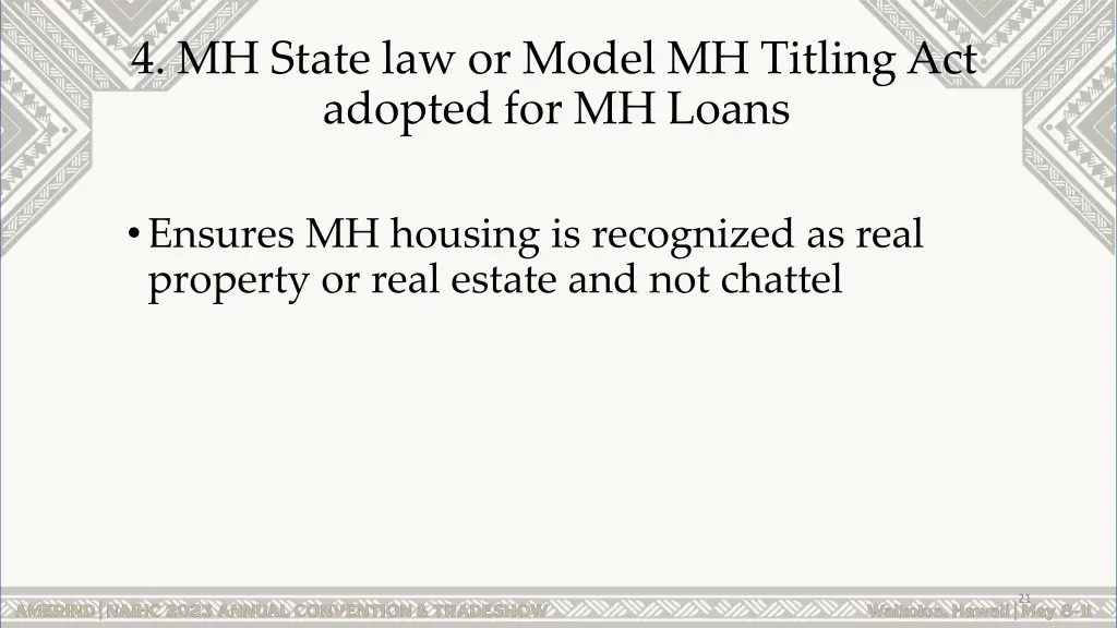 4 mh state law or model mh titling act adopted