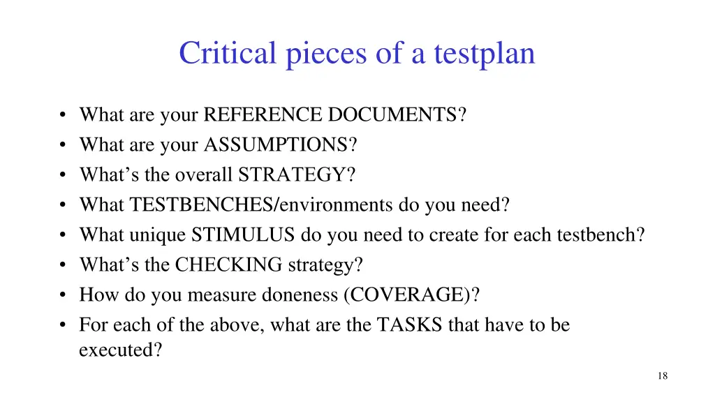 critical pieces of a testplan