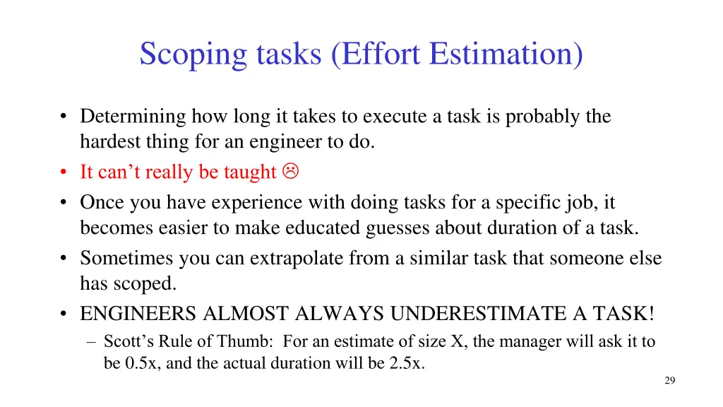 scoping tasks effort estimation