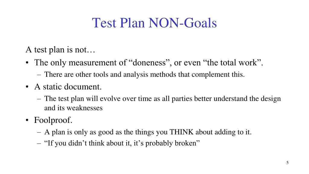 test plan non goals