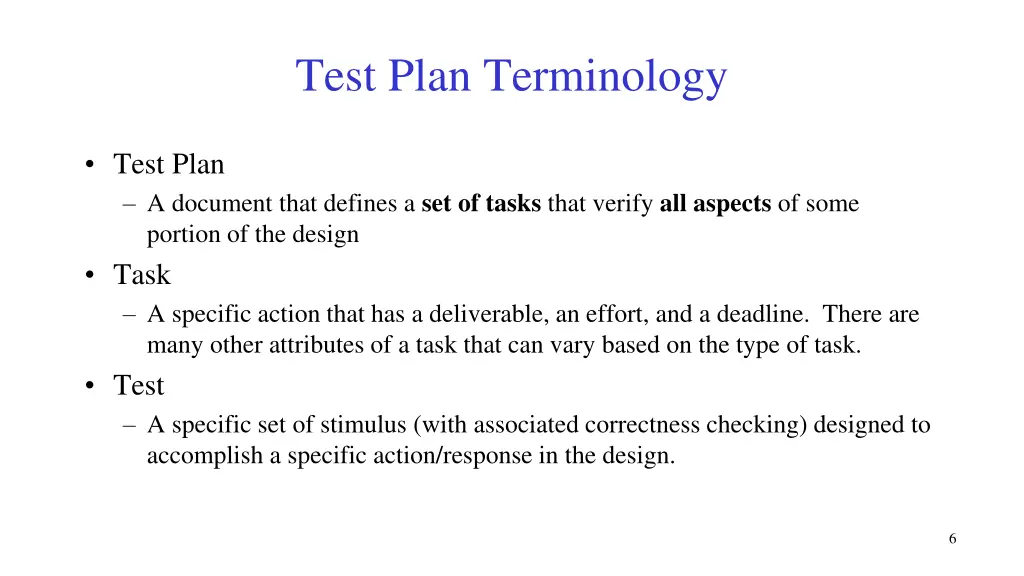test plan terminology