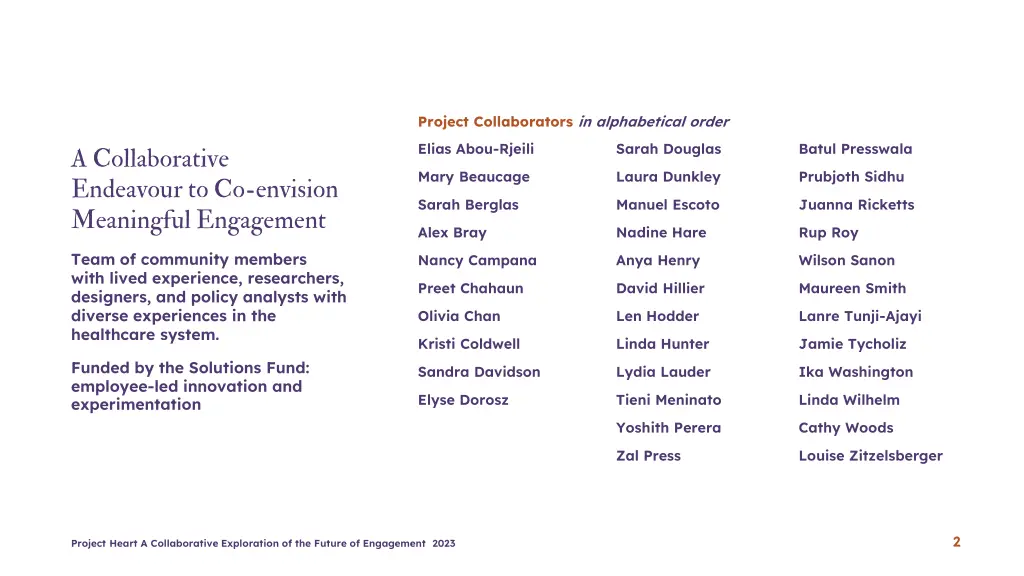 project collaborators in alphabetical order