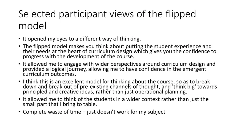 selected participant views of the flipped model