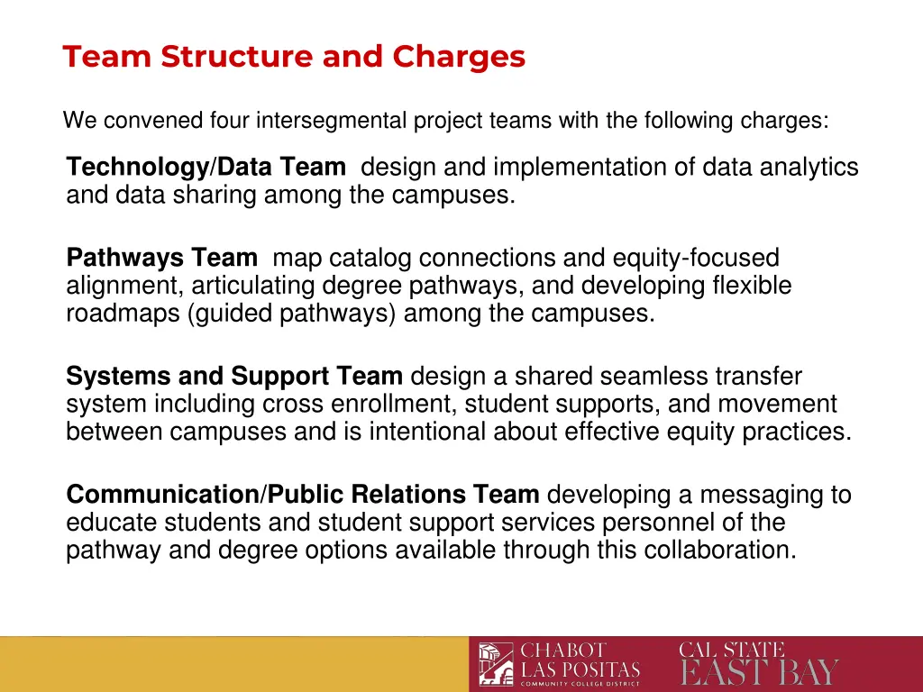 team structure and charges