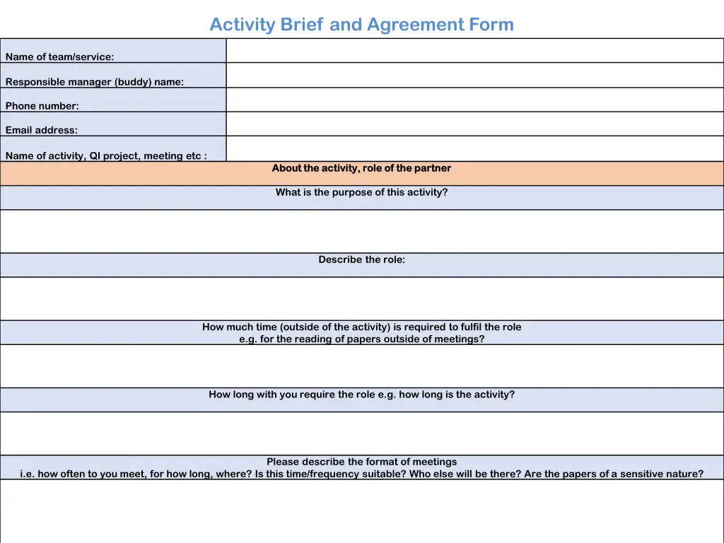 activity brief and agreement form