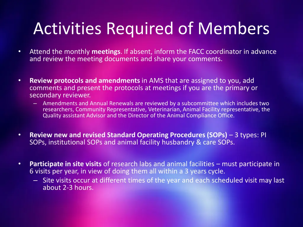 activities required of members