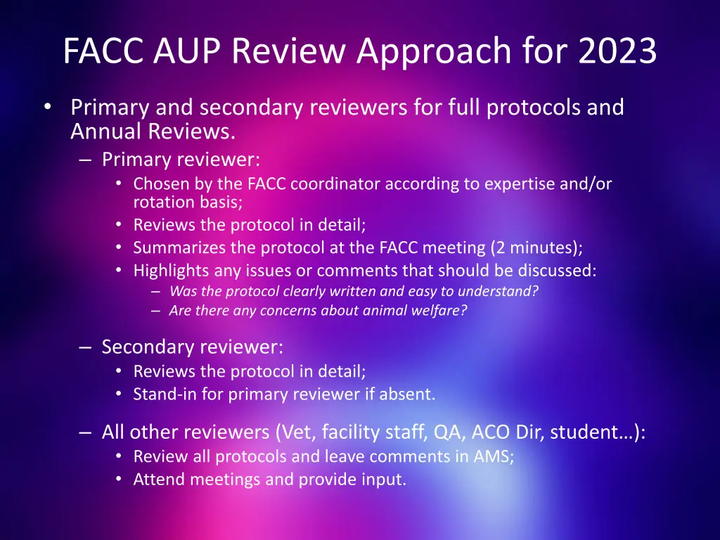 facc aup review approach for 2023