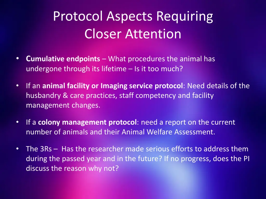 protocol aspects requiring closer attention