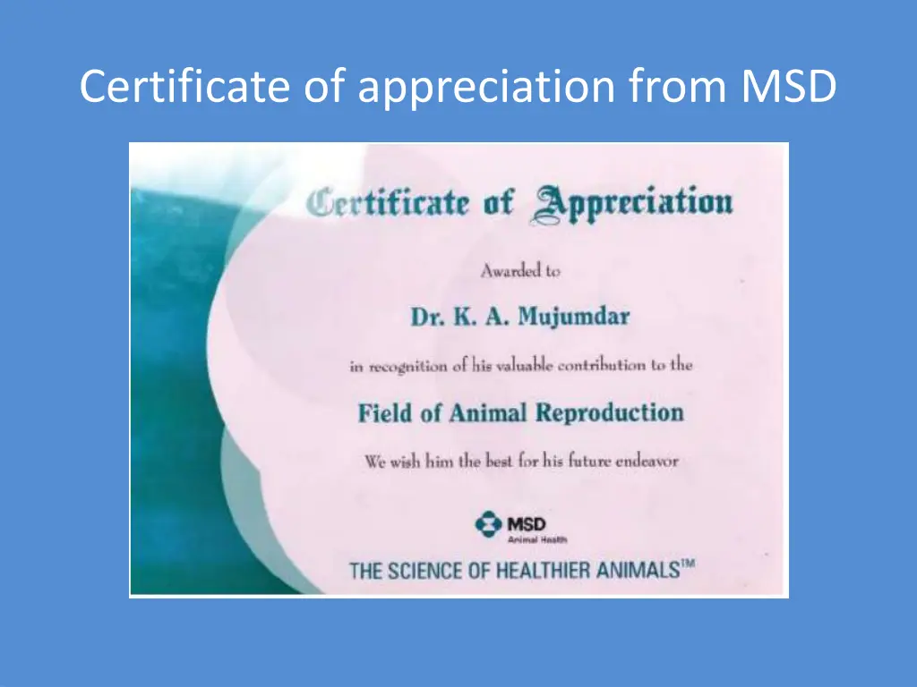 certificate of appreciation from msd