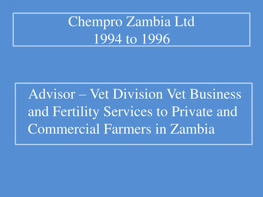 chempro zambia ltd 1994 to 1996