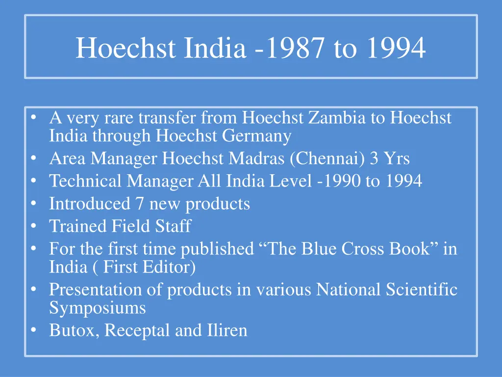 hoechst india 1987 to 1994