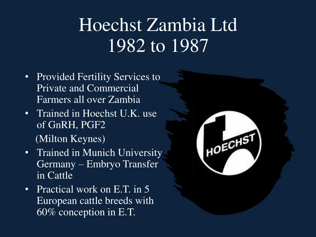 hoechst zambia ltd 1982 to 1987