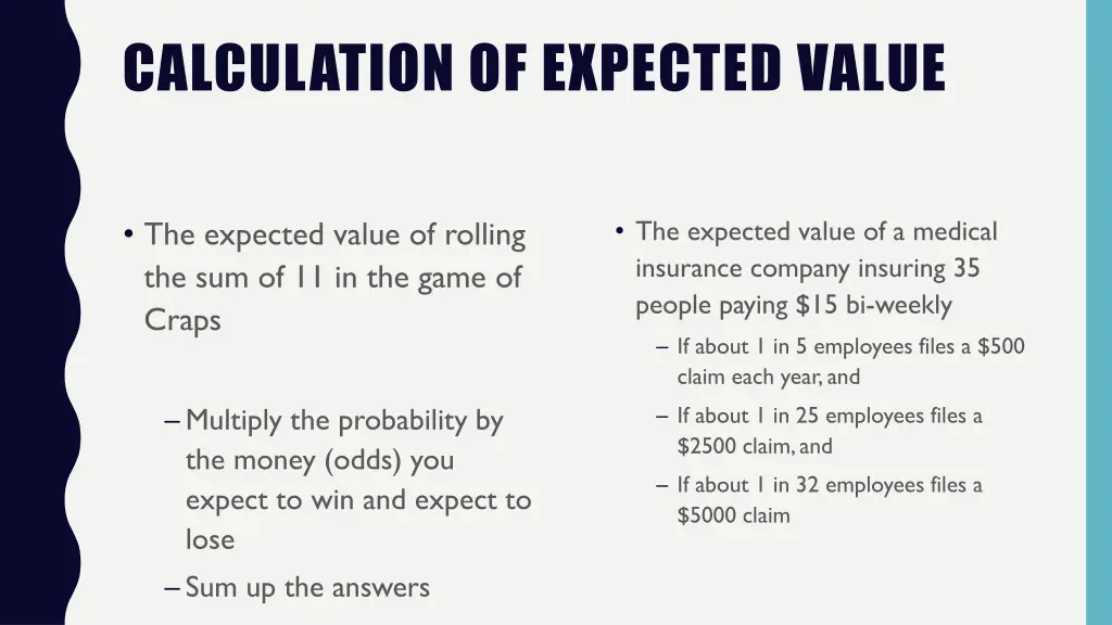calculation of expected value