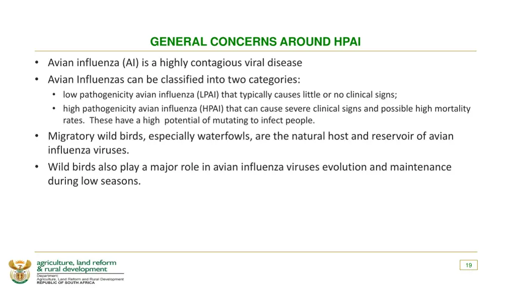 general concerns around hpai 1