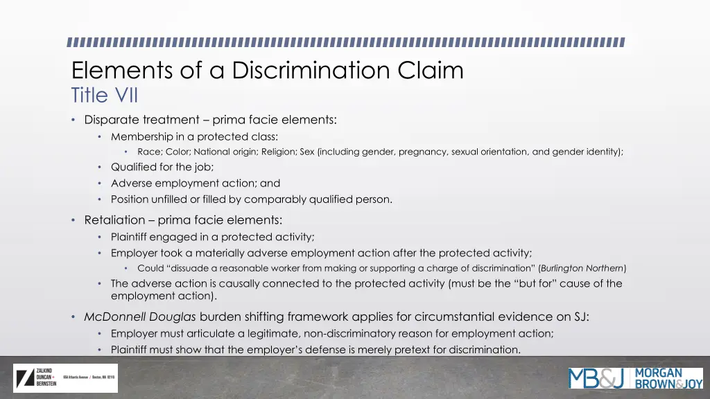 elements of a discrimination claim title