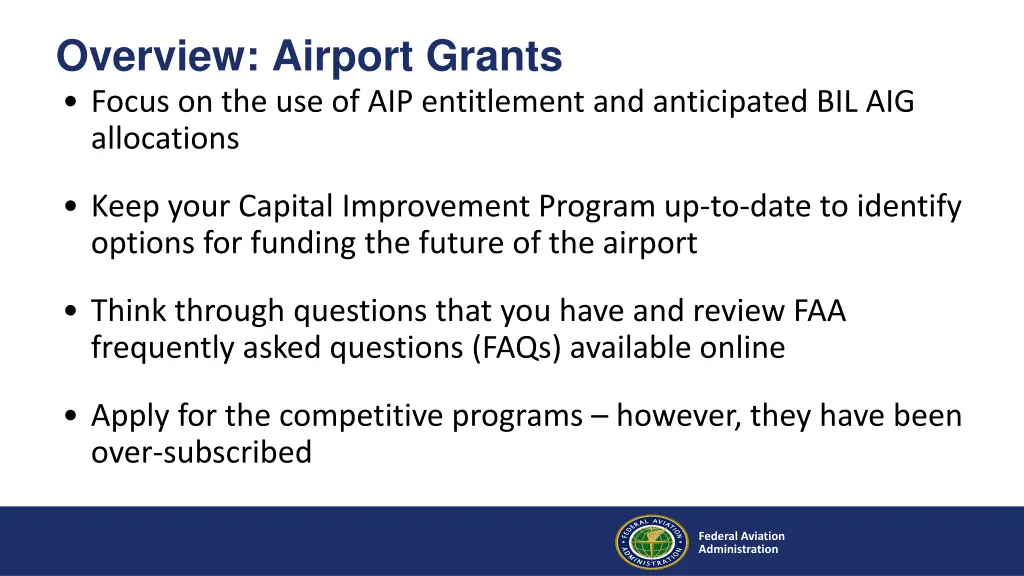 overview airport grants focus