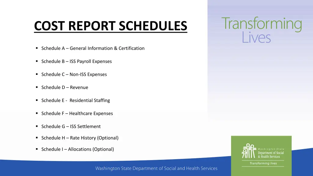 cost report schedules