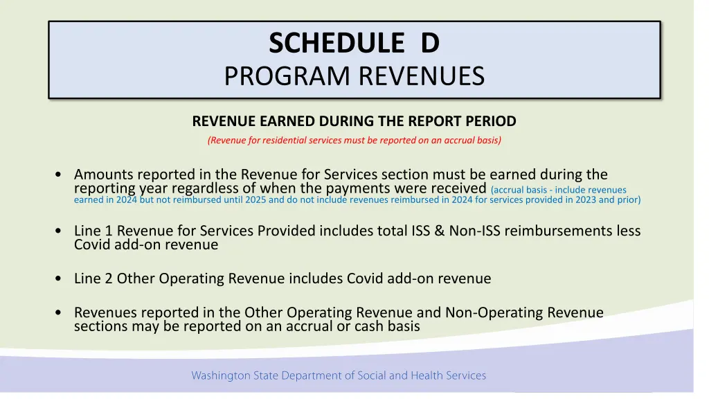 schedule d program revenues