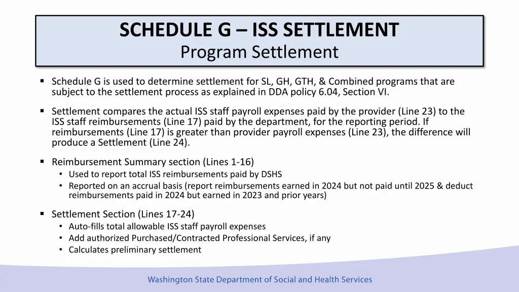 schedule g iss settlement program settlement