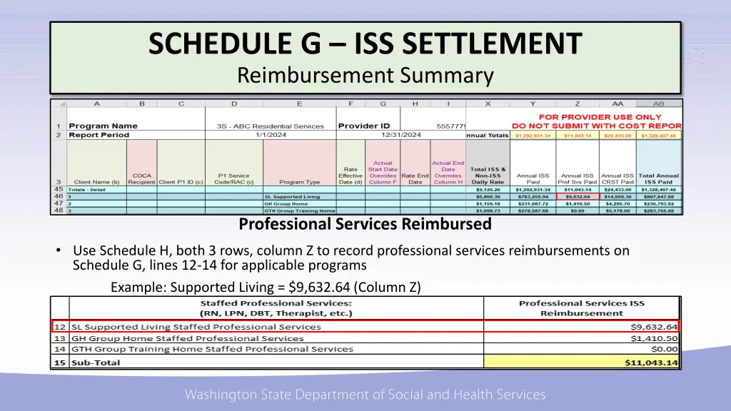 schedule g iss settlement reimbursement summary 2