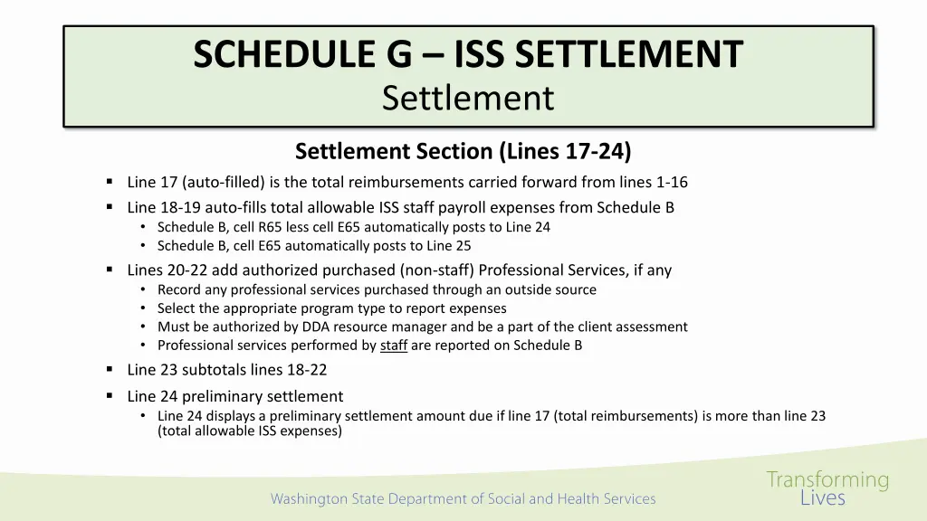 schedule g iss settlement settlement