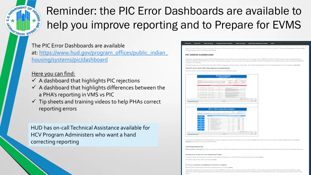 reminder the pic error dashboards are available