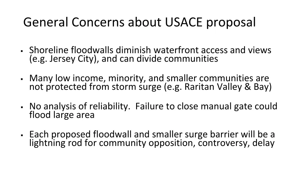 general concerns about usace proposal