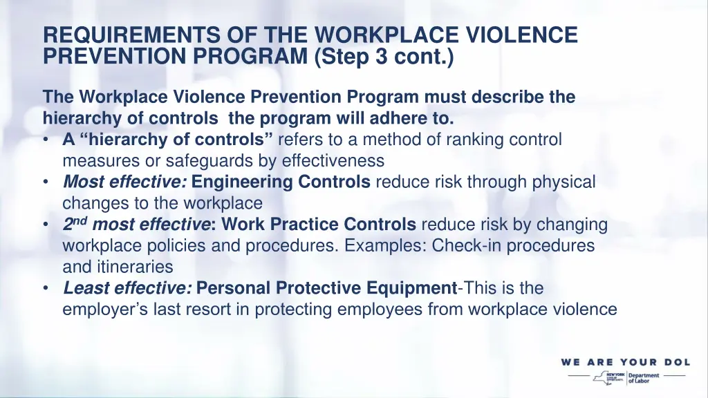 requirements of the workplace violence prevention 1