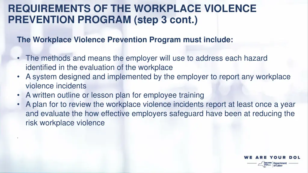 requirements of the workplace violence prevention 2