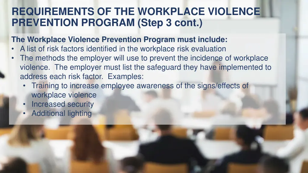 requirements of the workplace violence prevention