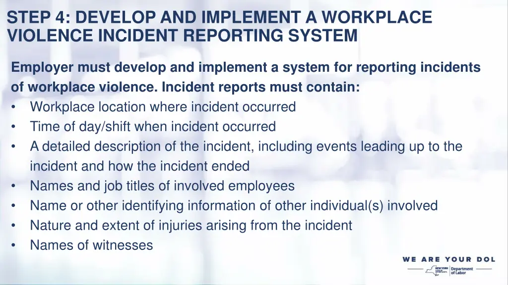 step 4 develop and implement a workplace violence