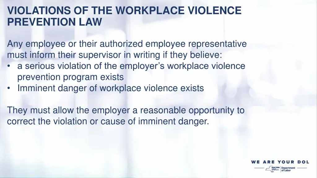 violations of the workplace violence prevention