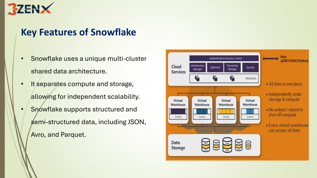 key features of snowflake